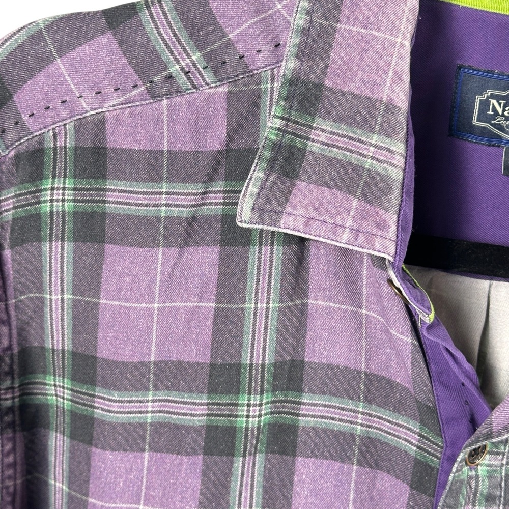 Nat Nast Luxury Originals Mens 100% Silk Purple Plaid Button Down Shirt Lg - Picture 7 of 10